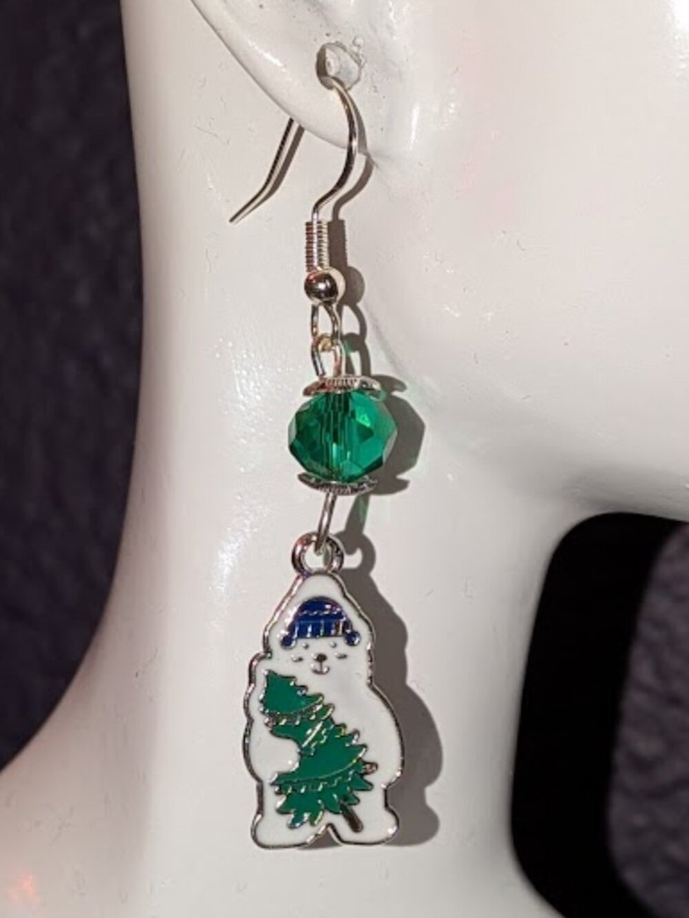 Polar Bear Christmas Tree Earrings